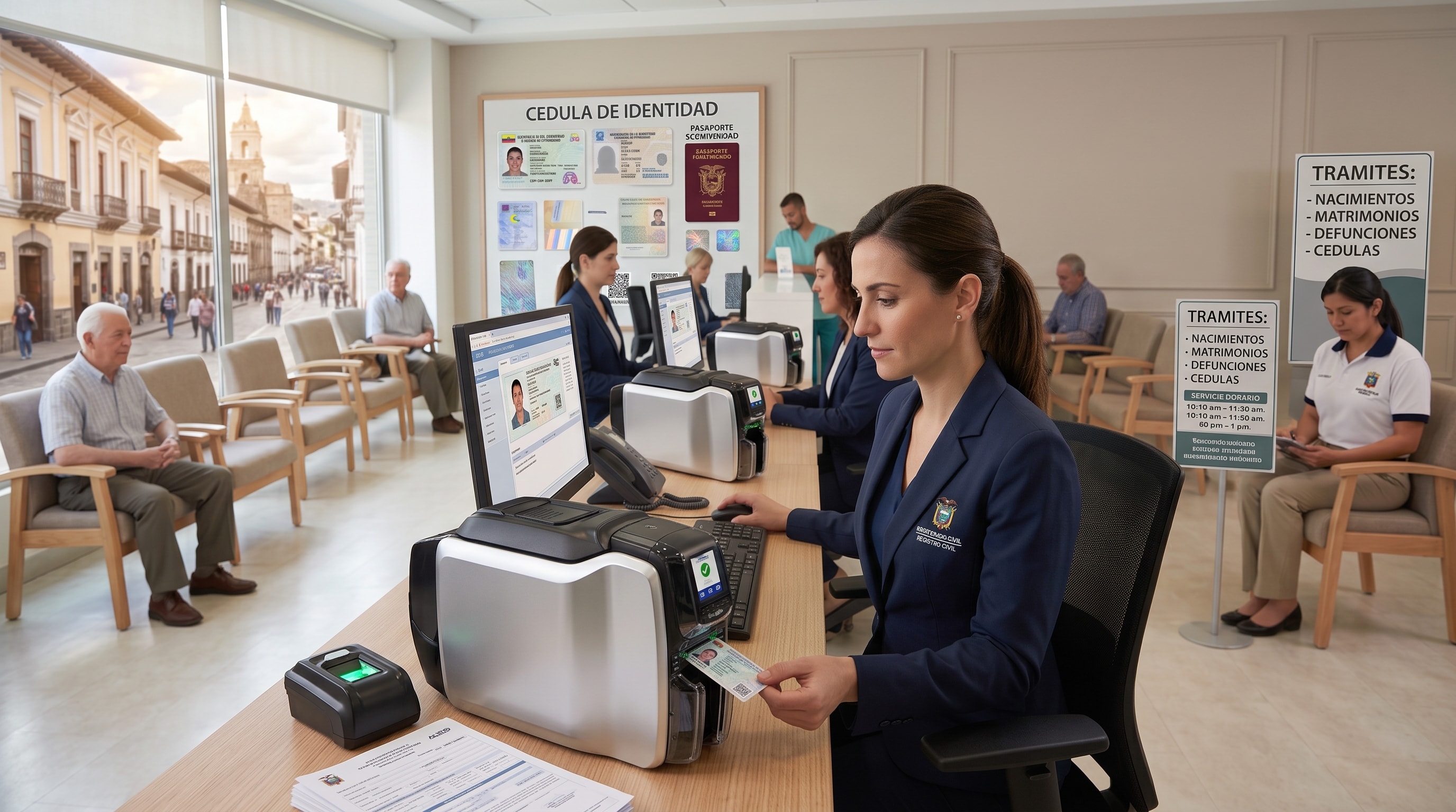 Oficina de Registro Civil con equipos de identificación biométrica